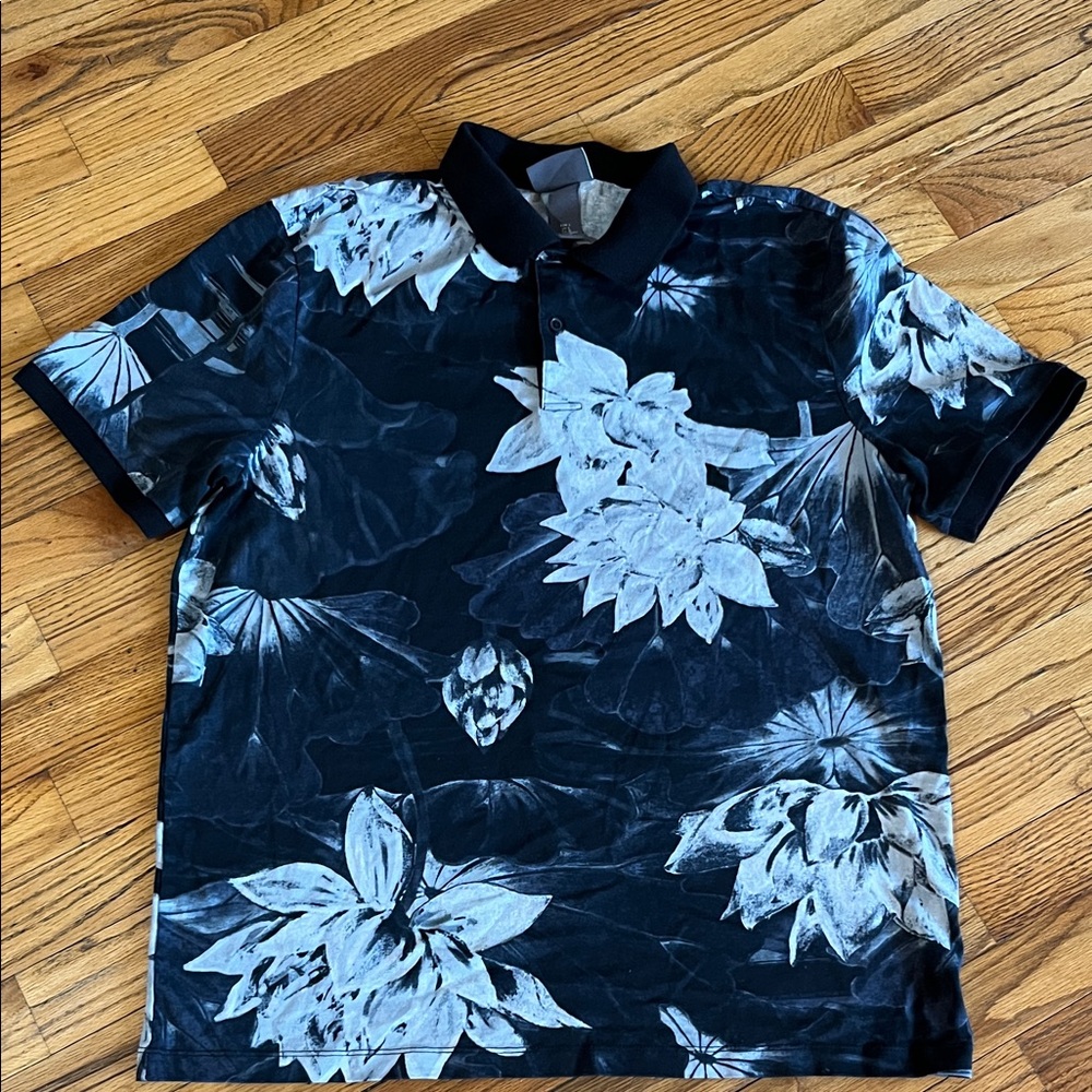 H&M Black Polo with White Floral Print
